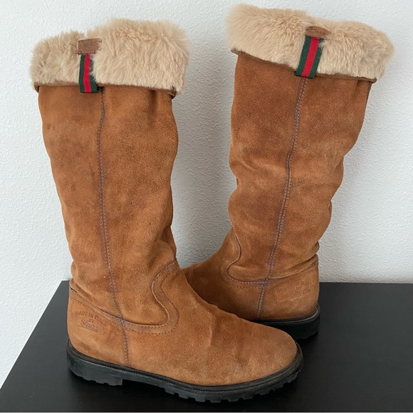 Gucci Suede Genuine Shearling Winter Boots - Picture 1 of 16